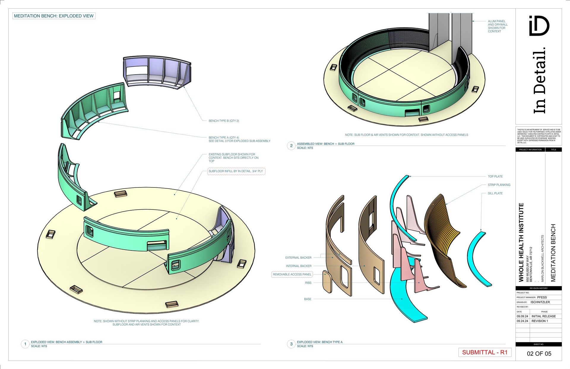 In Detail studio — technical modeling overlaid on fabrication in progress