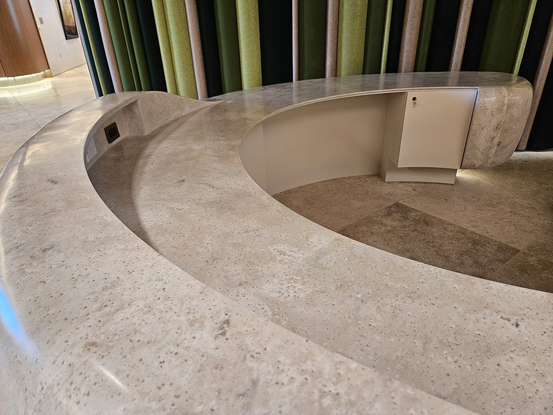 Reception desk — countertop and interior detail