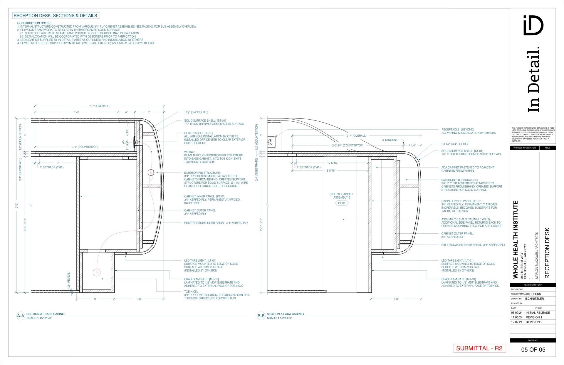 Reception Desk — sections and details shop drawing