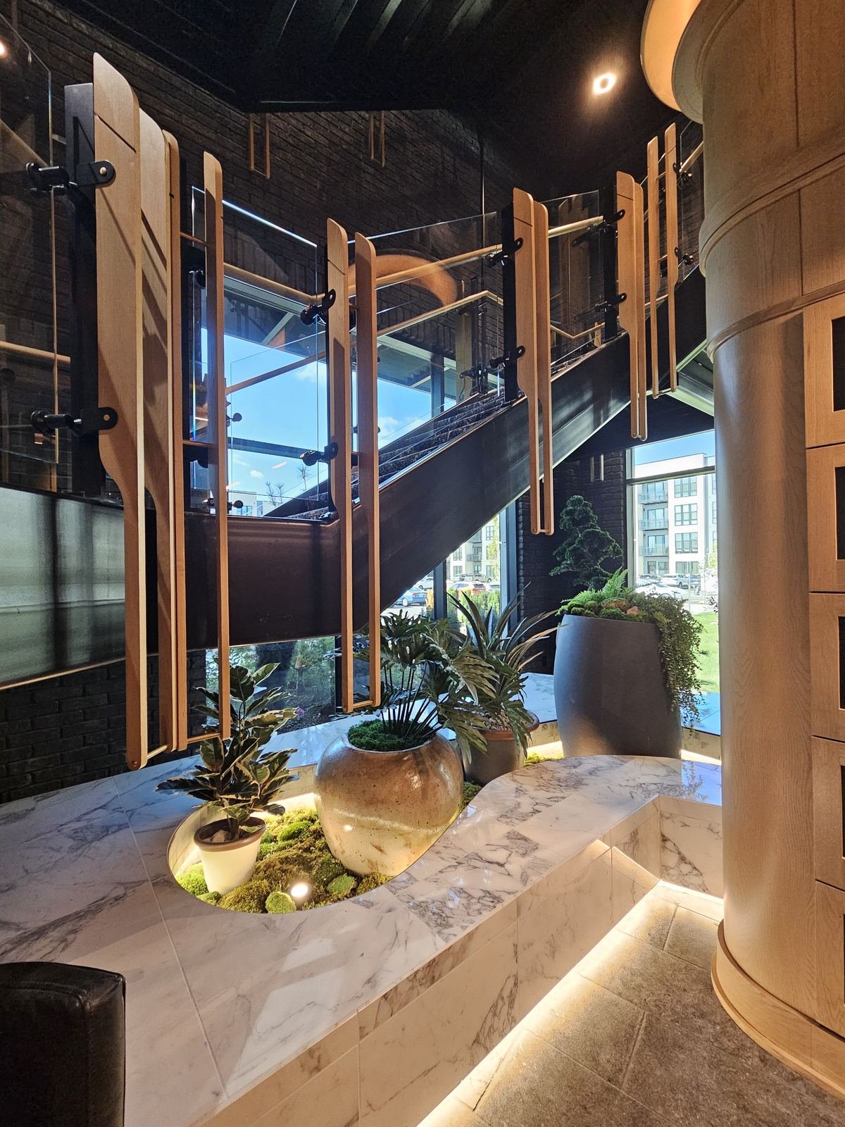 Ruth’s Chris millwork with brass-faced doors