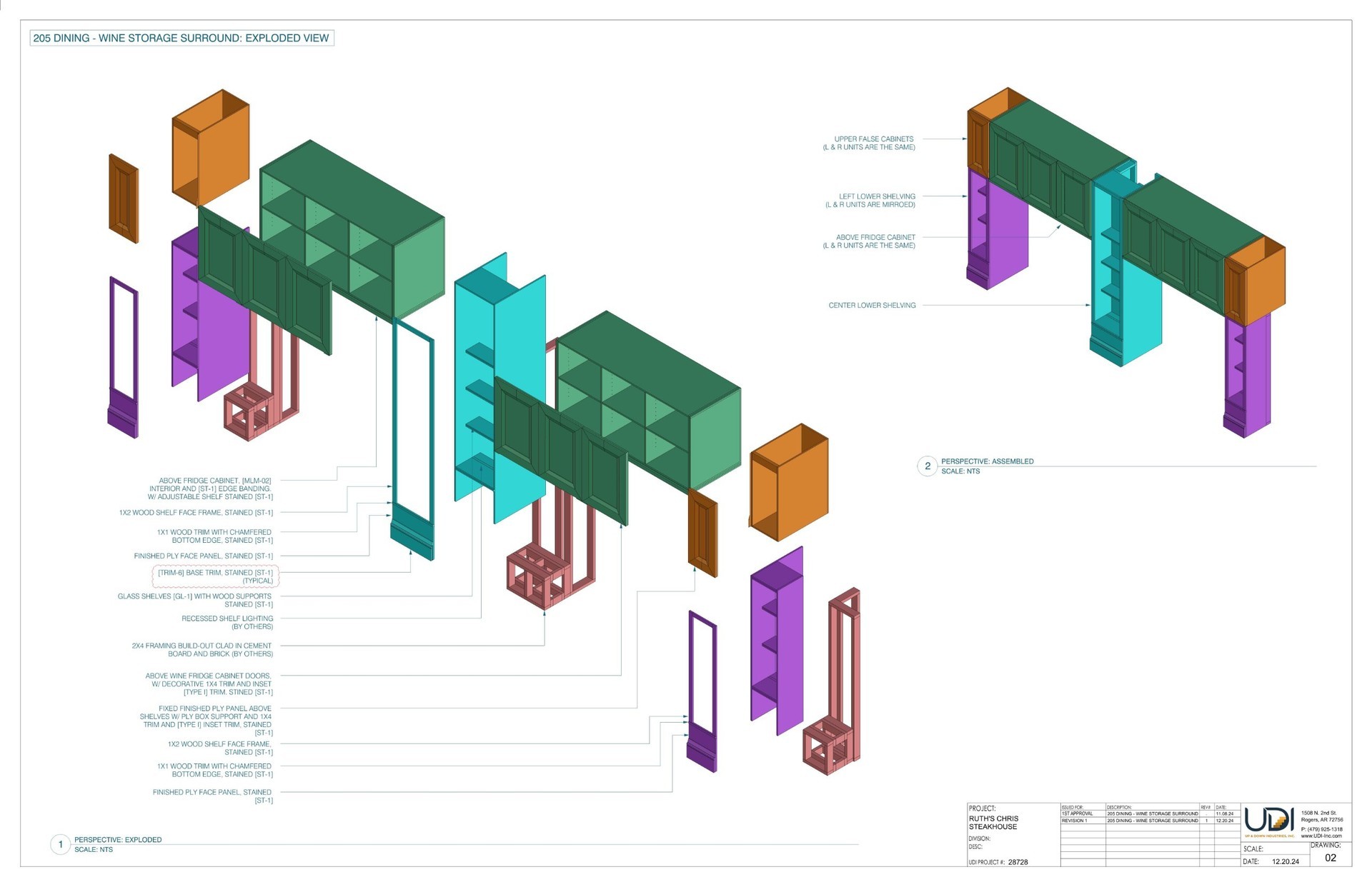 Dining wine storage surround — exploded view shop drawing