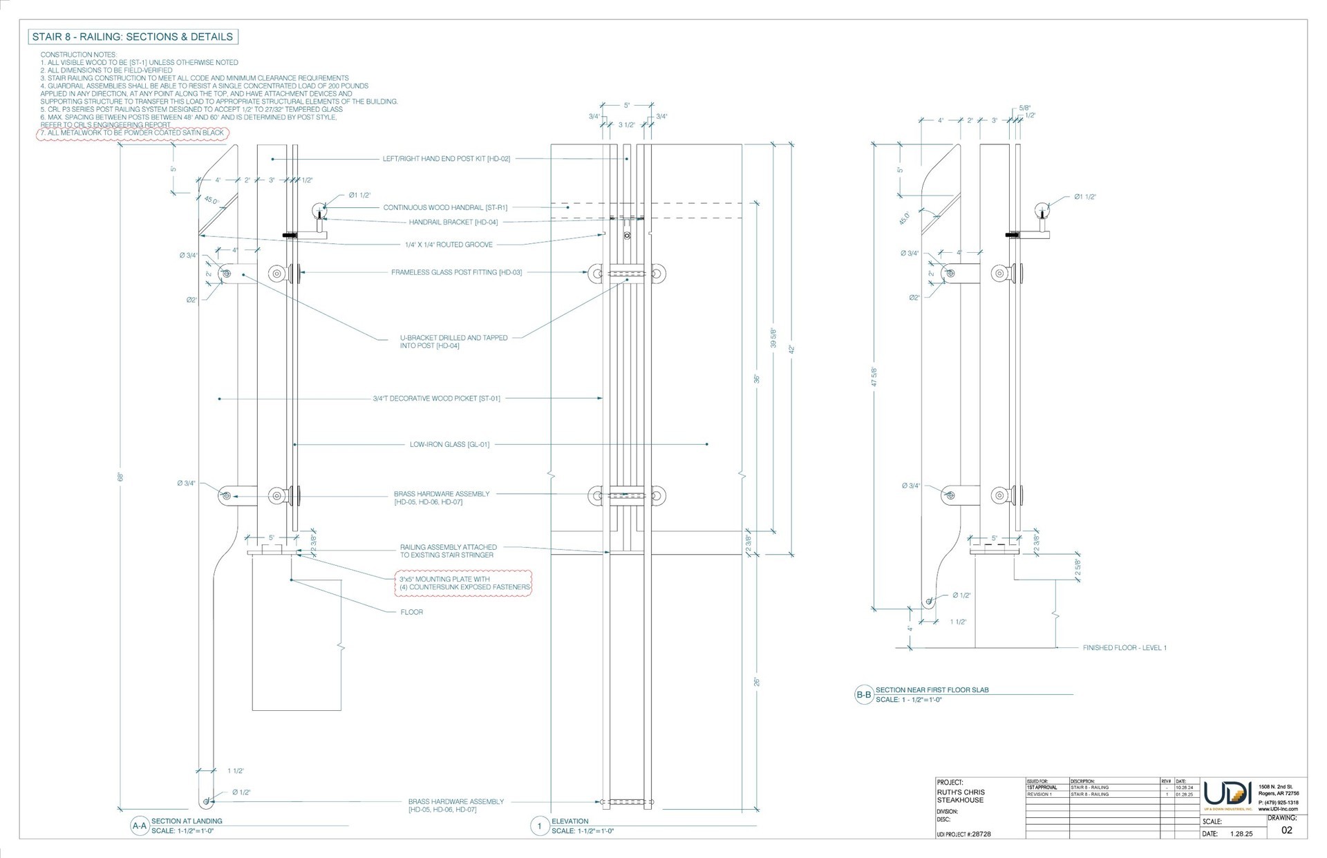 Stair 8 railing — sections and details shop drawing