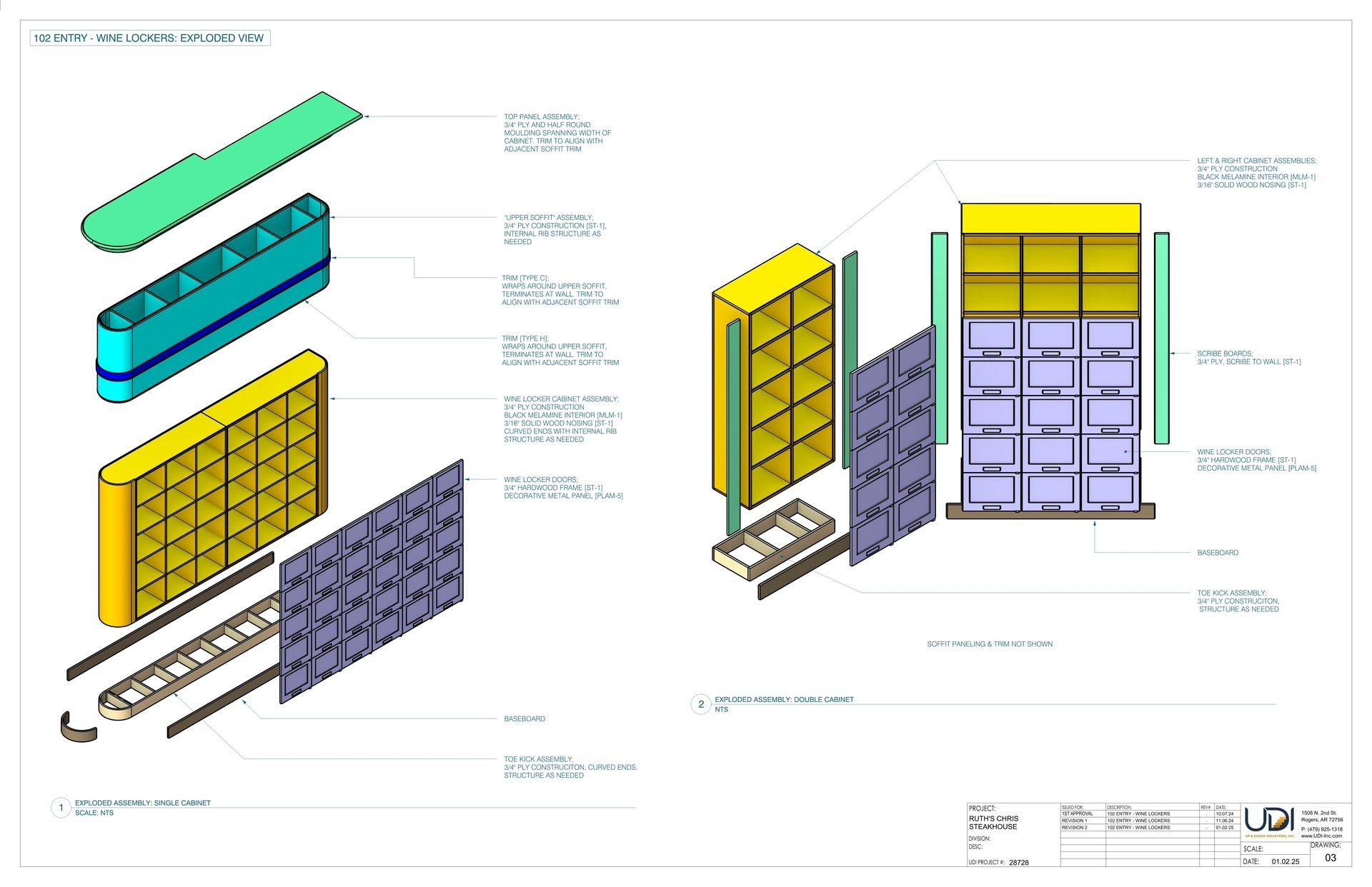 Ruth's Chris wine lockers — exploded view shop drawing
