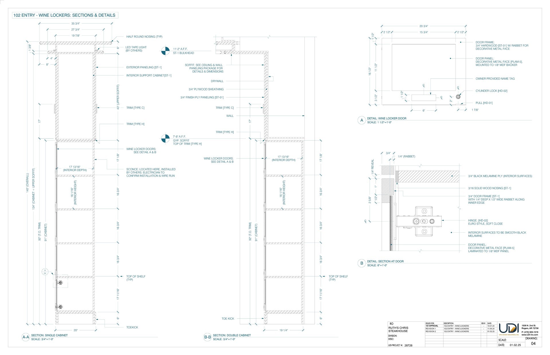 Ruth's Chris wine lockers — sections and details shop drawing
